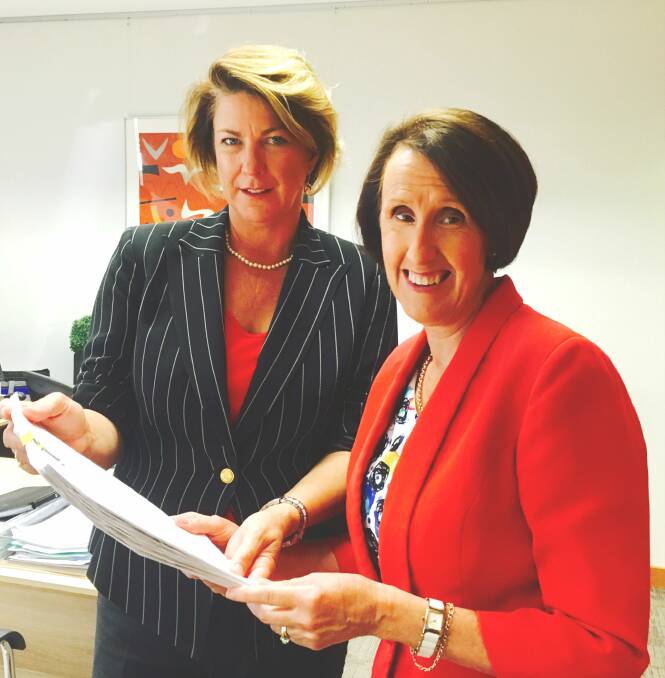 Member for Port Macquarie Leslie Williams discusses the petition with Minister for Roads Mel Pavey.