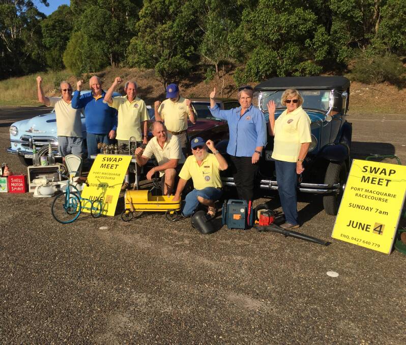 June 4 swap meet: Rick Bushell, Rocket Turnbull, Norm Dunn, Phil Constable, Len Colbert, Chris and Lindy Whalley and Robyn Bushell are looking forward to the June 4 swap meet at the racecourse car park.