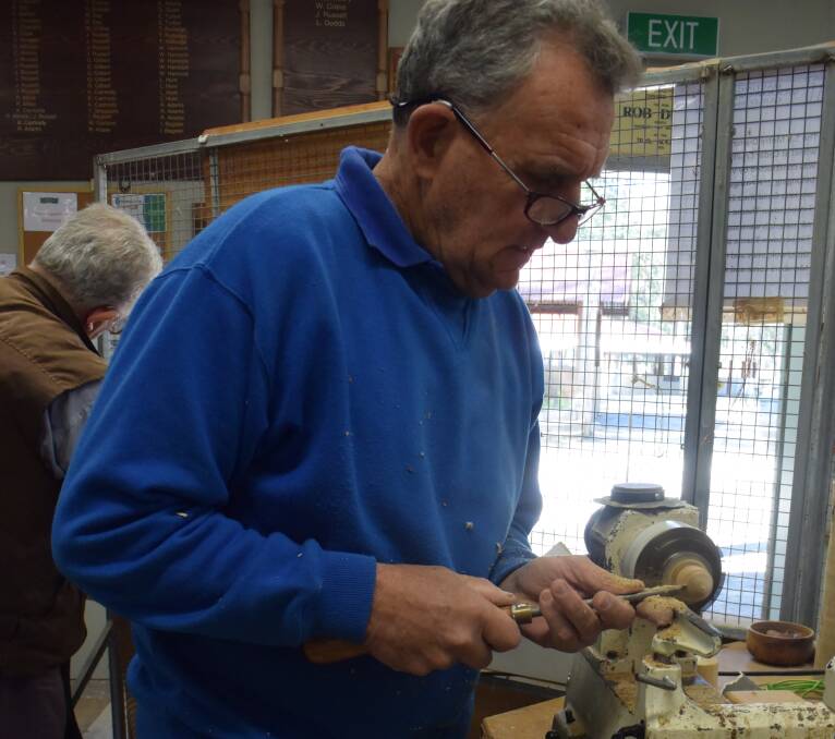 At work: Chris Whant putting the finishing touches to another project for the Hastings Woodworkers' Guild exhibition.