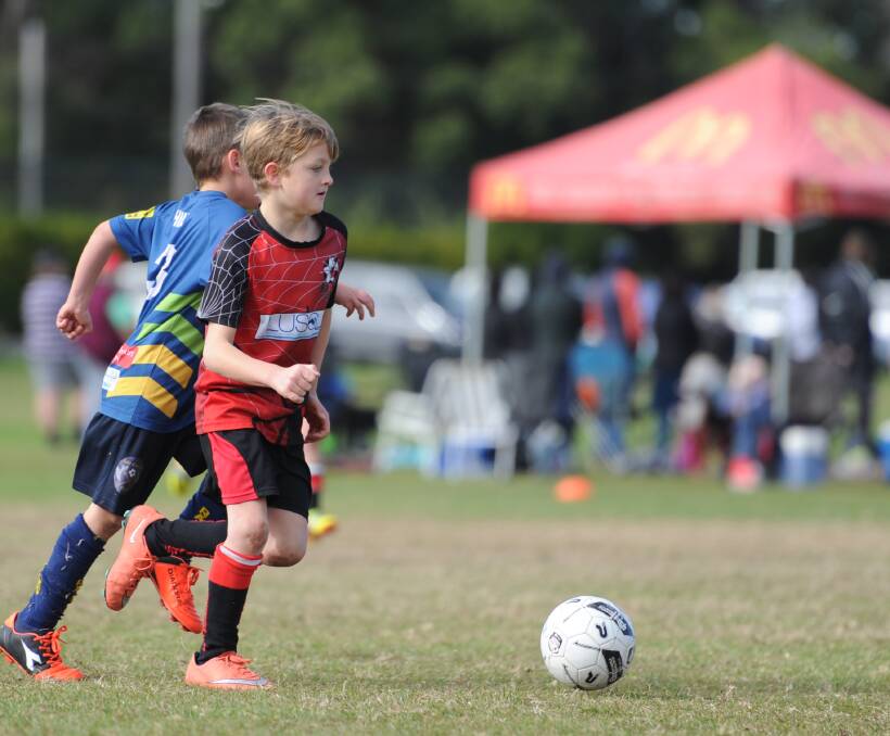 On the run: Young Henry Andler has his sights set firmly on the goal during the Redbacks gala day on Sunday.