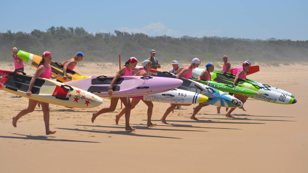 Off you go: Competitors prepare to enter the water at North Haven on Saturday. Photo: SLSNSW