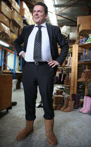 Senator Xenophon in his Australian sheepskin boots. Photo: James Alcock