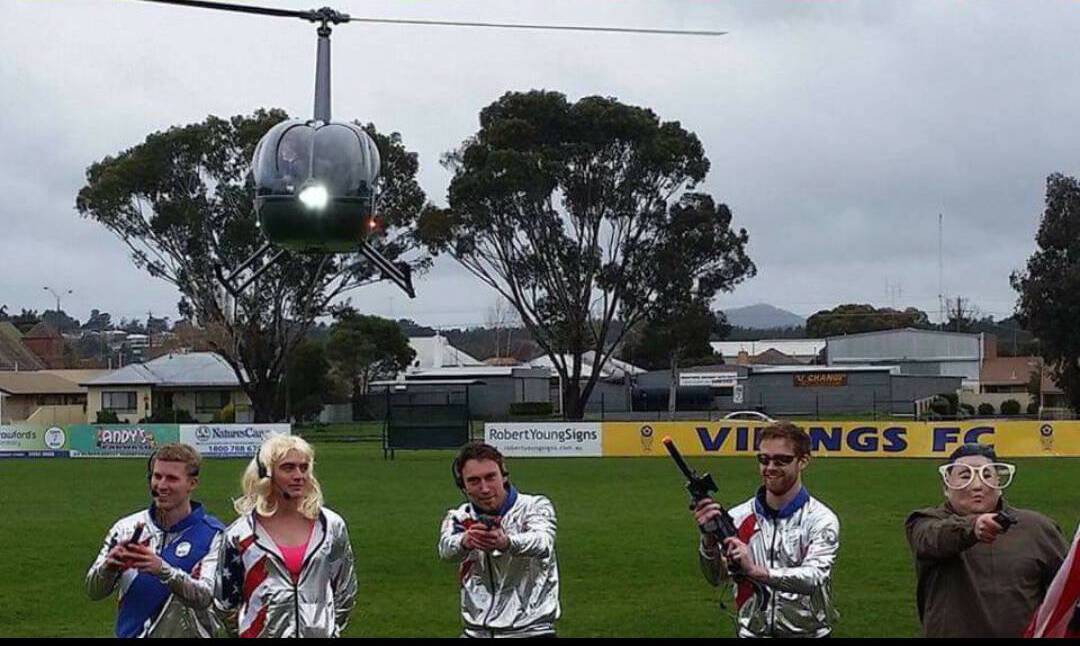 Madness: the 'Team America' crew land at the Sebastopol Vikings home ground. Picture: supplied.