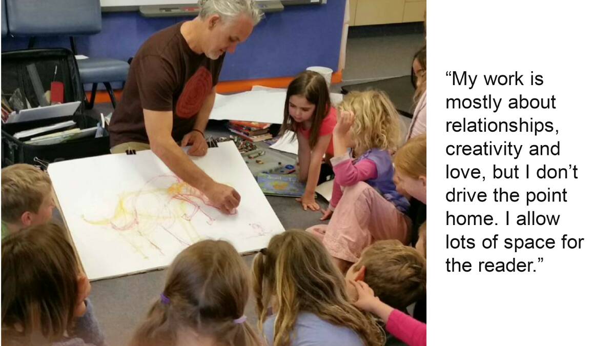 Intrigued: Bobin Public School students came away from author and illustrator Stephen Michael King's visit wanting to be writers when they grow up.  CLICK THE PHOTO TO READ THE FULL STORY