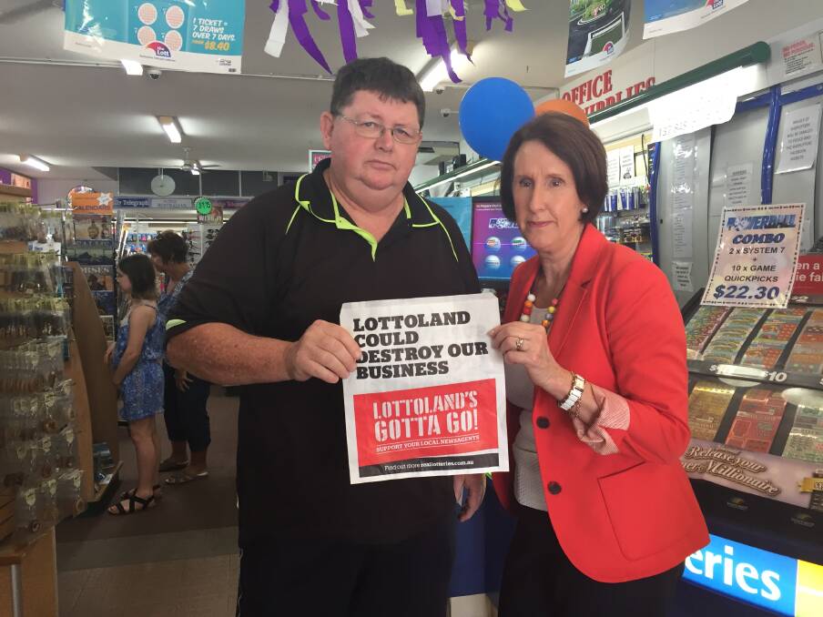 FAIR GO: Port Macquarie MP Leslie Williams with Peter Tompsett from Blair's Newsagency. Photo: Laura Telford