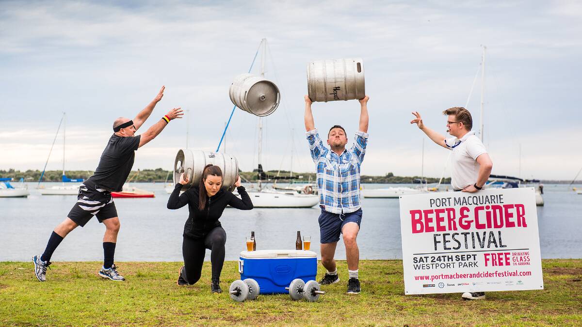 Ready for action: festival organiser Jason Clifton , Keg Toss & Roll conditioner Tahlia du Plessis, festival organiser Scott Mesiti and Keg Toss & Roll official referee Daniel Parleviet are gearing up for the big day. Photo: Matthew J Photography 