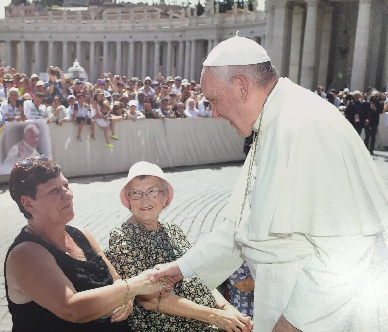 Sense of pride: Mary-Anne Dunn meets the Pope at the Vatican as Carmel Power watches on.