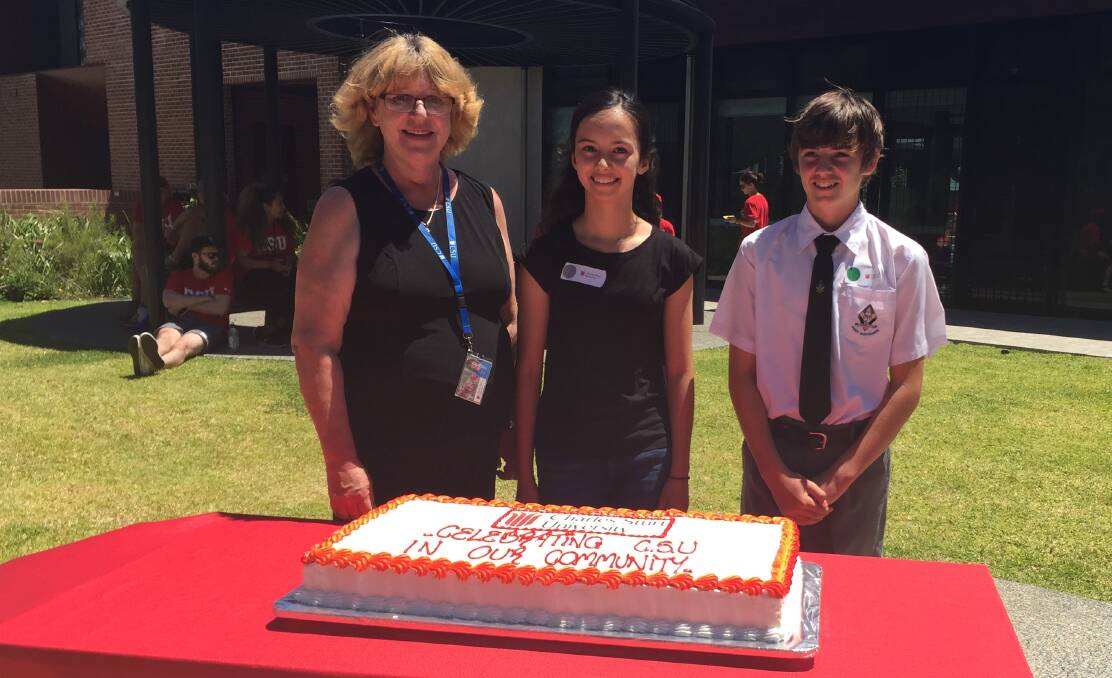 Love of learning: CSU Port Macquarie head of campus Professor Heather Cavanagh and Year 7 students Nicola Awad and Darcy Wade celebrate the schools day.