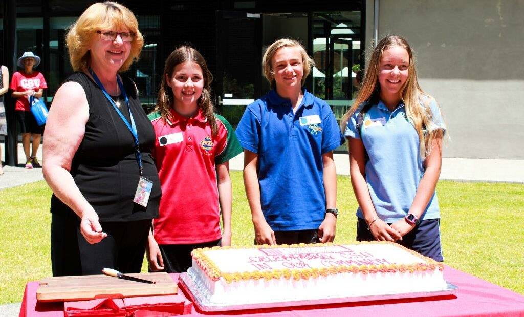 Raising aspirations: Charles Sturt University Port Macquarie head of campus Professor Heather Cavanagh with Year 7 students at the schools day.