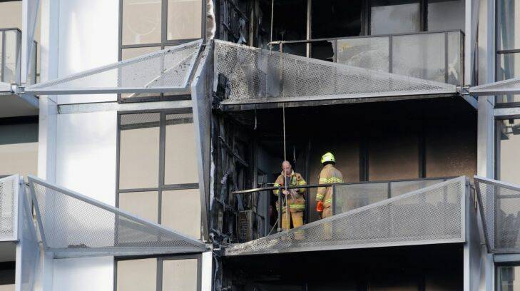 MELBOURNE, AUSTRALIA - NOVEMBER 25:  Fire in an apartment building at 673 Latrobe Street in Docklands on November 25, 2014 in Melbourne, Australia.  (Photo by Wayne Taylor/Fairfax Media)