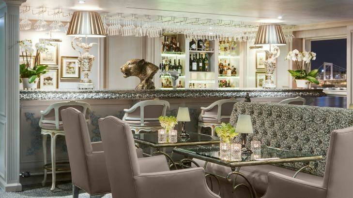 The Leopard lounge on Uniworld's SS Maria Therese river cruise ship. Photo: Supplied