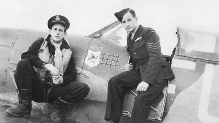 Flight Lieutenant John William (Jack) "Slim" Yarra and Sergeant Robert Ernest (Bob) Yarra standing by the cockpit of Yarra's Spitfire. Photo: AWM