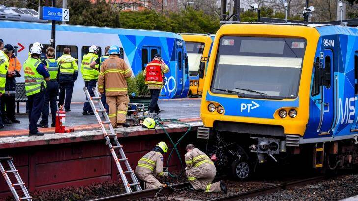 Two elderly women died when a car was hit by a train near Surrey Hills station.  Photo: Eddie Jim