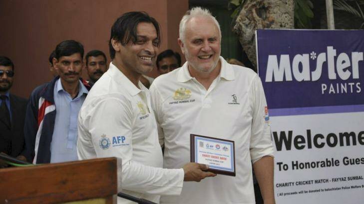 Former Pakistan quick Shoaib Akhtar with the Australian High Commissioner to Pakistan, Peter Heyward.
 Photo: Supplied