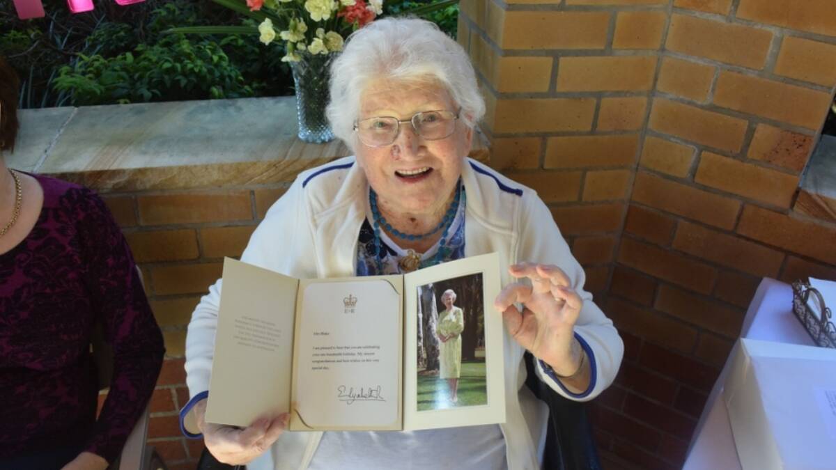 Molly Blake loved everything about her 100th birthday; particularly the card from the Queen, her lobster lunch and the stunning birthday cake, all made possible by the caring staff at Laurieton Lakeside Aged Care Residence.