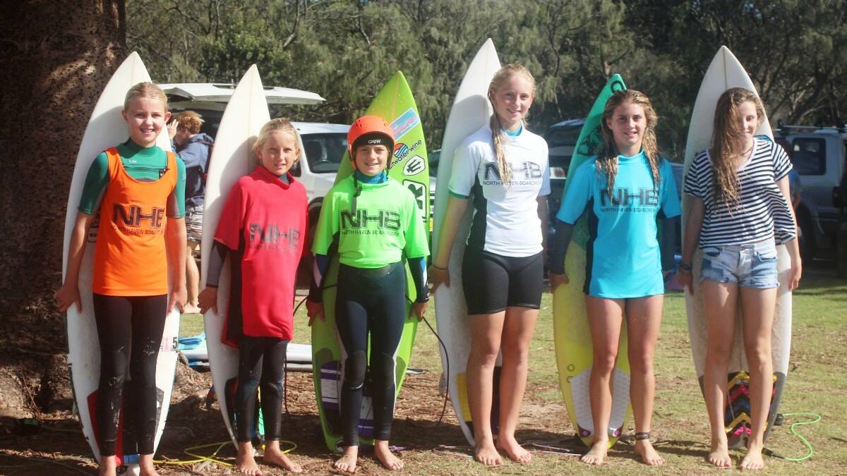 JUNIOR GIRLS SHORTBOARD: Competitors at the 2014 O'Rafferty's Rules competition.