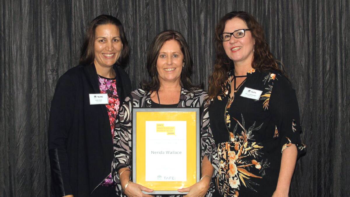 REWARDING: Nerida Wallace (centre) was recognised as the North Coast TAFE Community Services and Health student of the year. She is pictured with teachers Diane Cavanagh, left, and Kylie Ham.