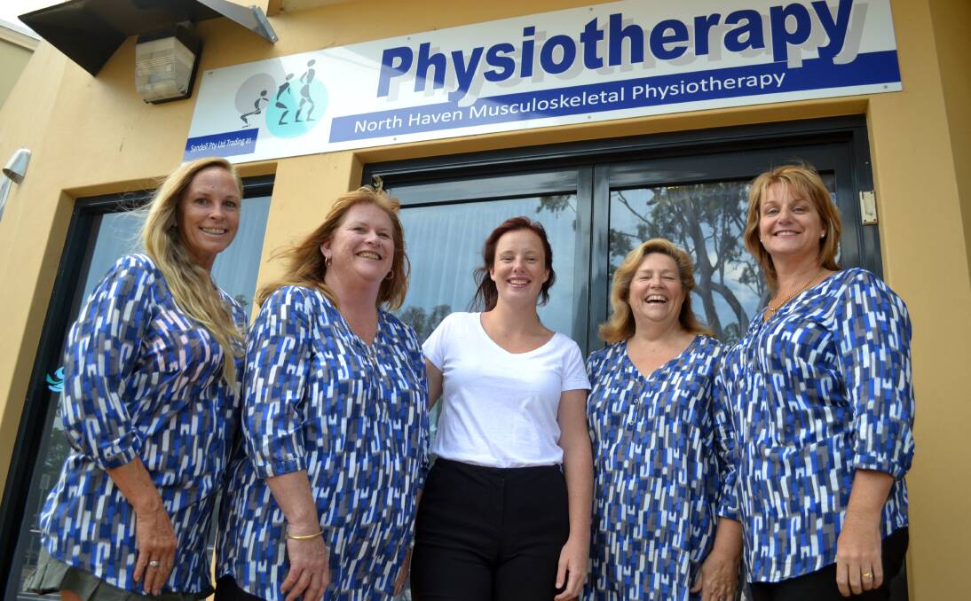 WELCOME: Jessica Seymour (centre) was welcomed by the team at North Haven Musculoskeletal Physiotherapy including Ali Bree, Noelene Campbell, Cheryl Geary and Cassie Gatley.
