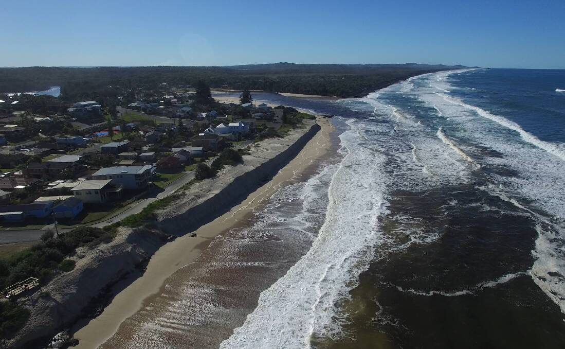 AFTER THE STORM: A drone's eye view of Lake Cathie beach. PHOTO: Glyn Jones