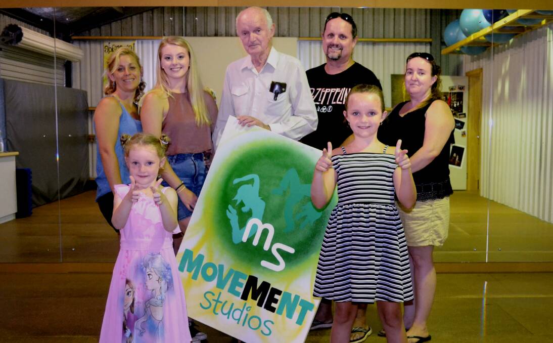CHECK IT: The team at Movement Studios grows. Pictured - Jo Rowan, new manager Imogen Showsmith, new owners Ted, Tony and Lisa Blackman and dancers Caysie and Hope Blackman.