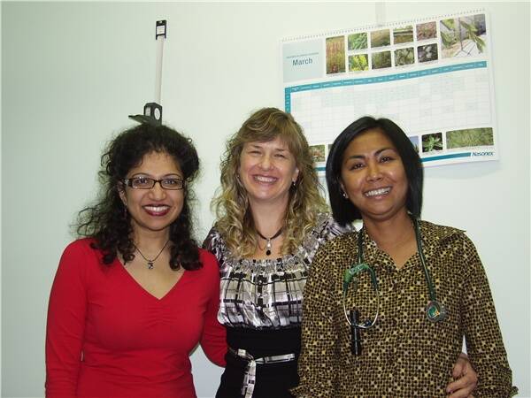 Dr Debbie Kors (centre) with GP Registrars  Dr Murugathasan (left), and Dr Perez at the Camden Haven Medical Centre in Laurie Street Laurieton .