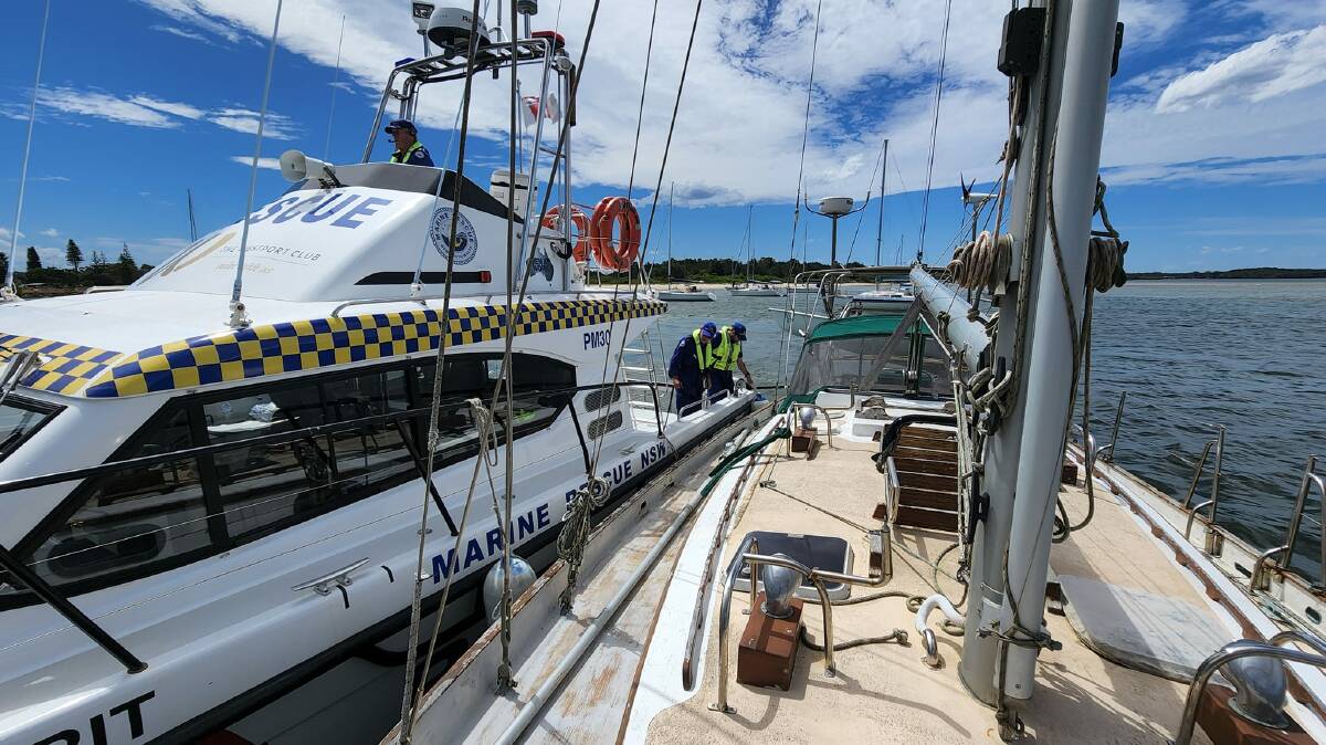 High winds caused a yacht to break free of its moorings in Port Macquarie on Sunday November 20. Picture supplied/Marine Rescue Port Macquarie