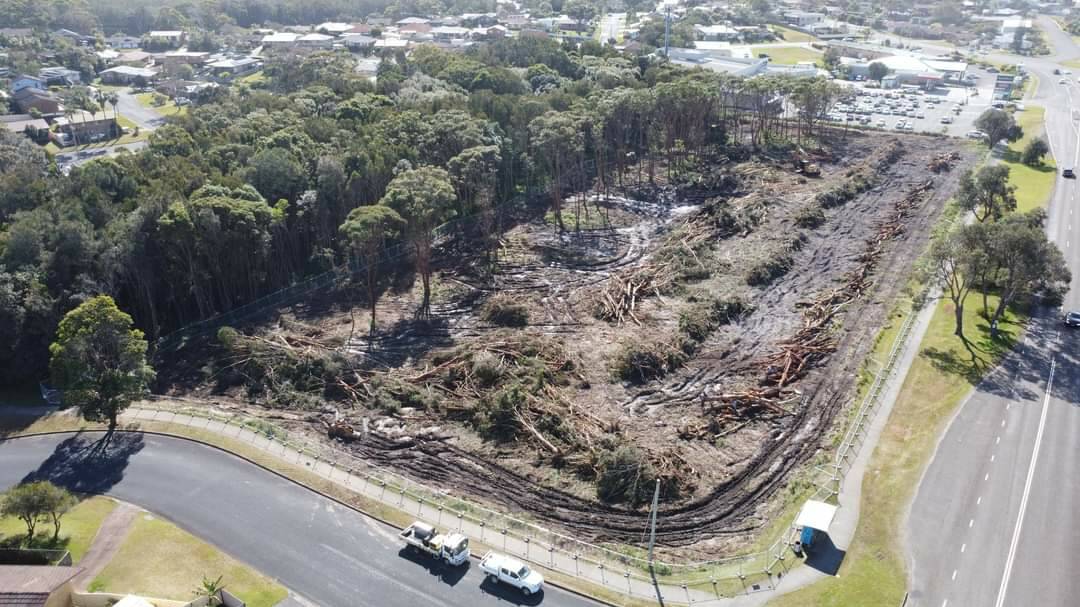 The drone photo shared on Facebook shows the land cleared on the corner of Ocean Drive and Fiona Crescent. Picture: Supplied