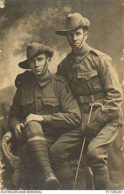 Leo Stanley Tisdell, photo taken by Alfred Cavalchini in 1916. Leo on the right. Courtesy Australian War Memorial.