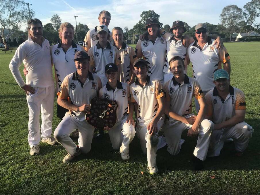 Too good: Comboyne-Kendall Cricket Club has scored a comprehensive win to claim the Hastings River District Cricket Association's second grade title on Saturday. The team includes, front row is joint captains  Kade Beauchamp and Rhyan Hudson , Connor McHugh, Hayden Bailey, Daniel Minns. Back row Ray Grimson, Darren Hudson, Brad Smith, Connor Wilkie, Hudson McCarron, Tony Beauchamp, Nicholas Brown and Barry Beauchamp.