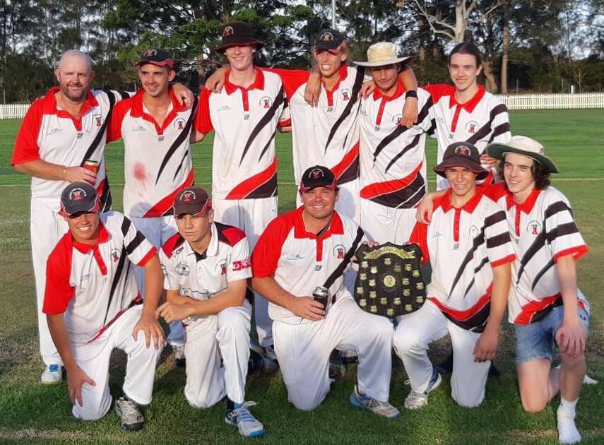 Winning feeling: The Camden Haven Cricket Club's victorious first grade cricket side following their strong win over Macquarie on Saturday.