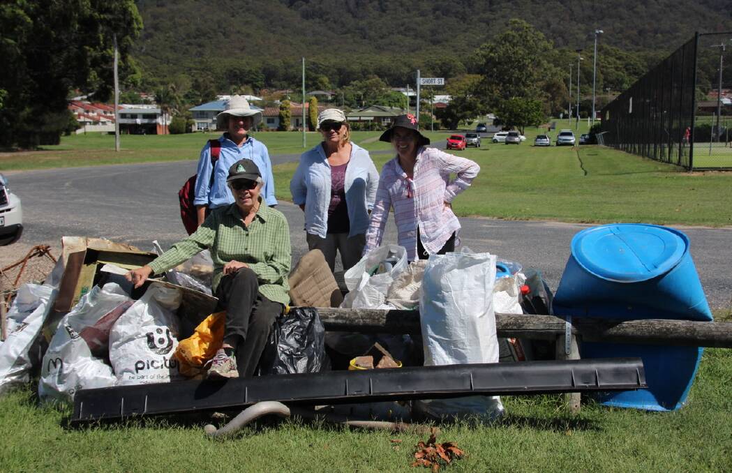 Well done: The annual clean up of Laurieton foreshore netted this amount of rubbish collected by just seven volunteers. Jen Stitt, Maggie O’Sullivan, Janice Adcock and Elka Knebel were part of the crew.