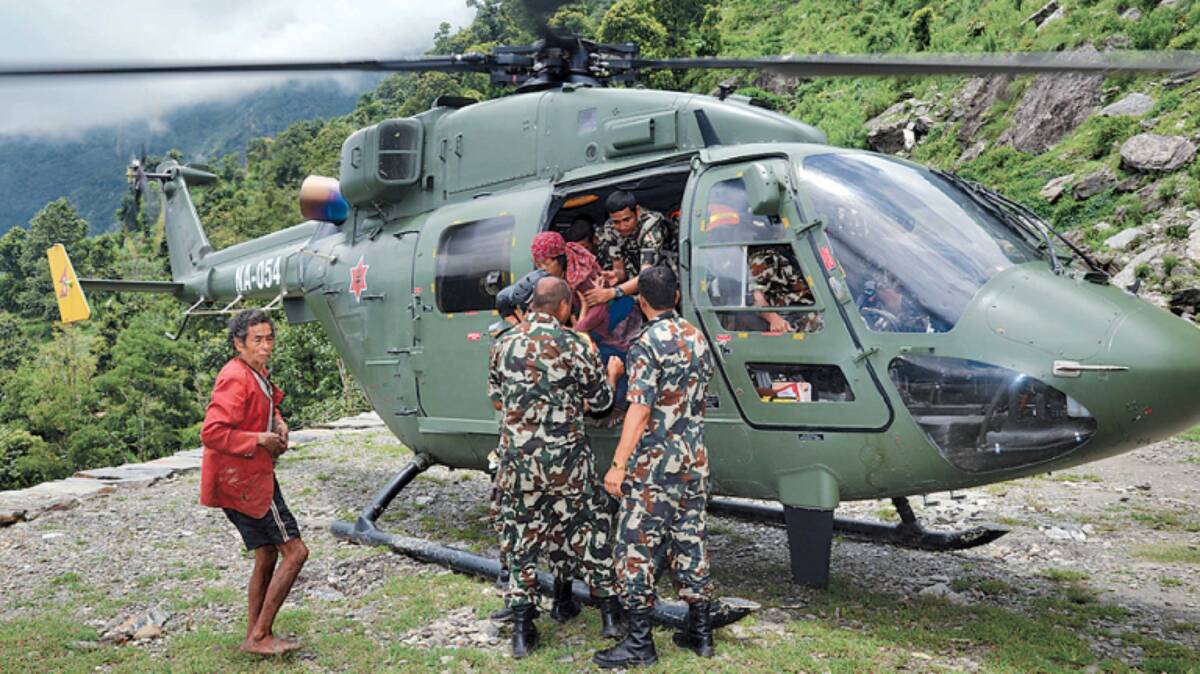 Nepal's helicopter retrieval program helps pregnant women be transported to hospital in emergencies. Picture supplied 