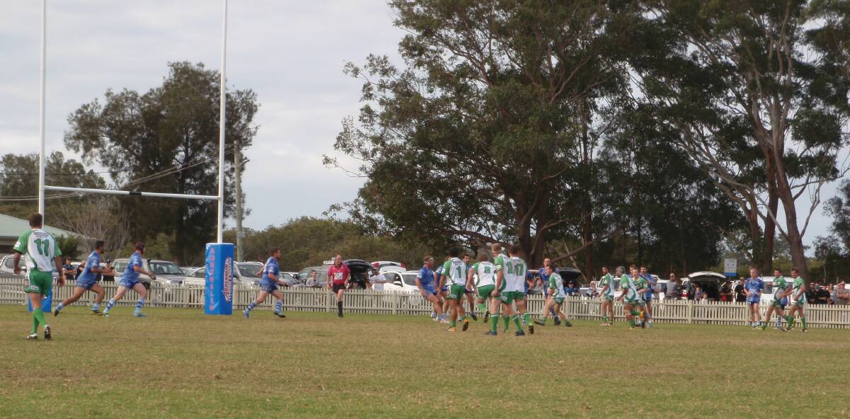 AT LAURIETON OVAL: This raid by the Beechwood Shamrocks on the Kendall Blues line resulted in a try.