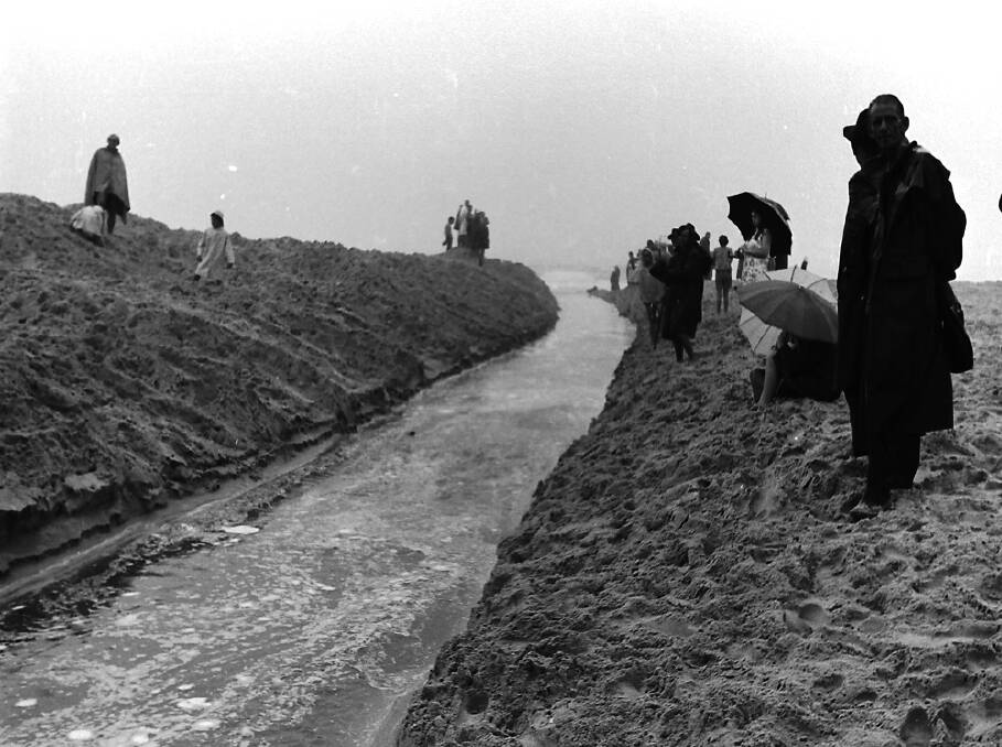 Great result: The newly dug channel to open Lake Cathie is welcomed by residents -1970.