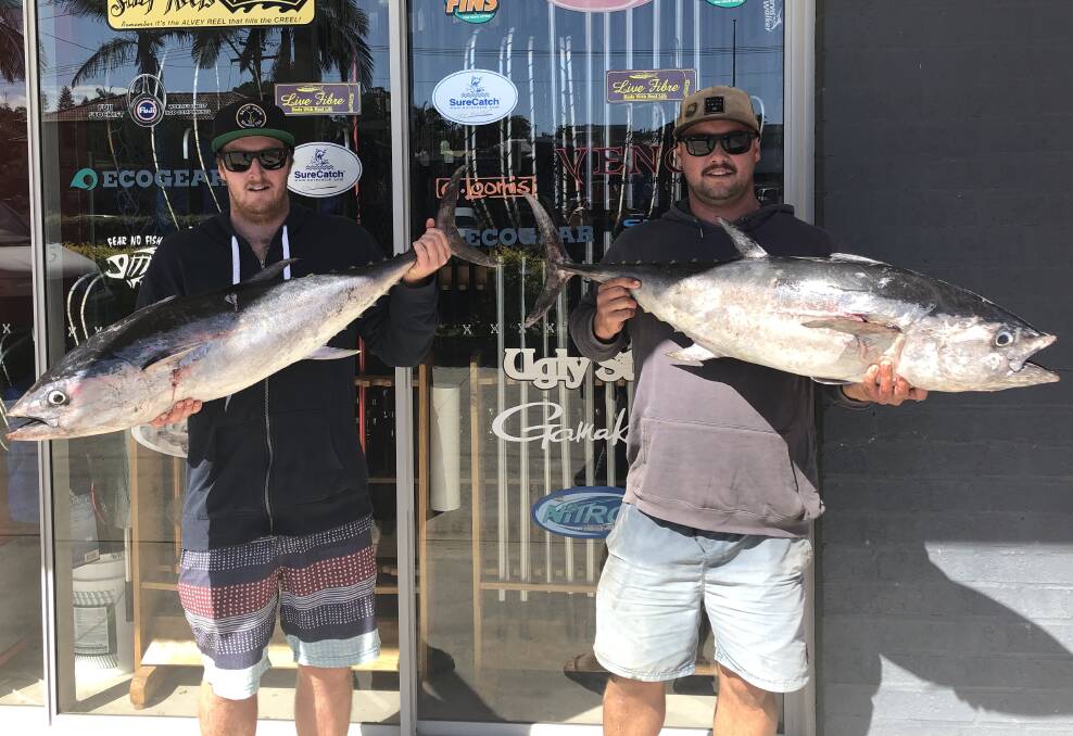 Double delight: Our Berkley Pic of the Week is Luke Blundell and Jessi Robinson, who recently scored these terrific longatil tuna from Point Perpendicular.