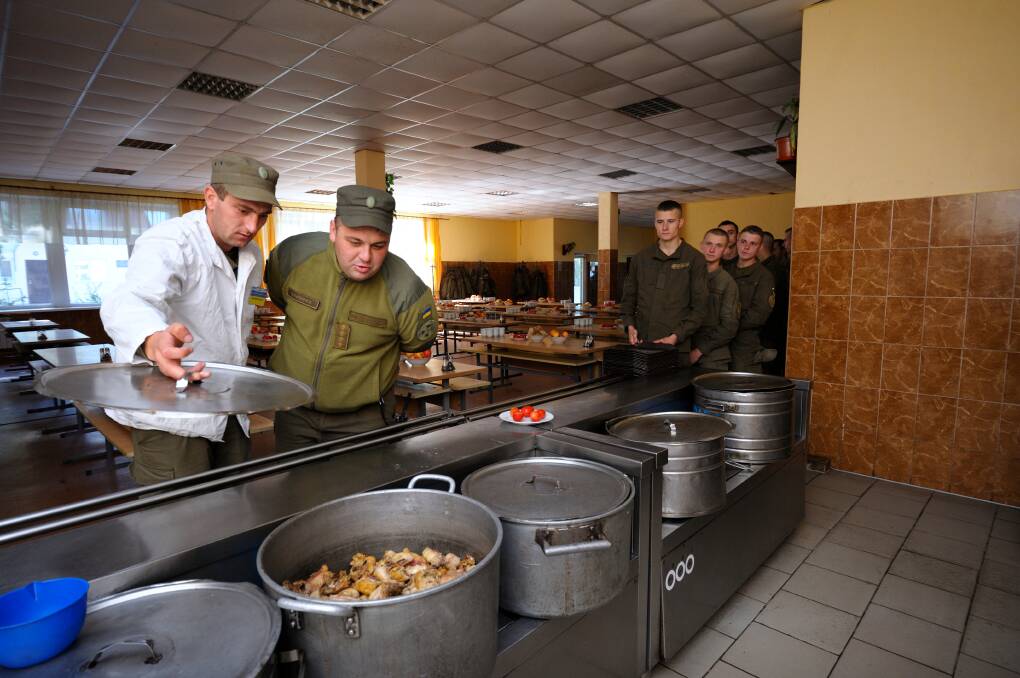 A mess hall: The term used by the military for the room where soldiers gather to have their meals. 