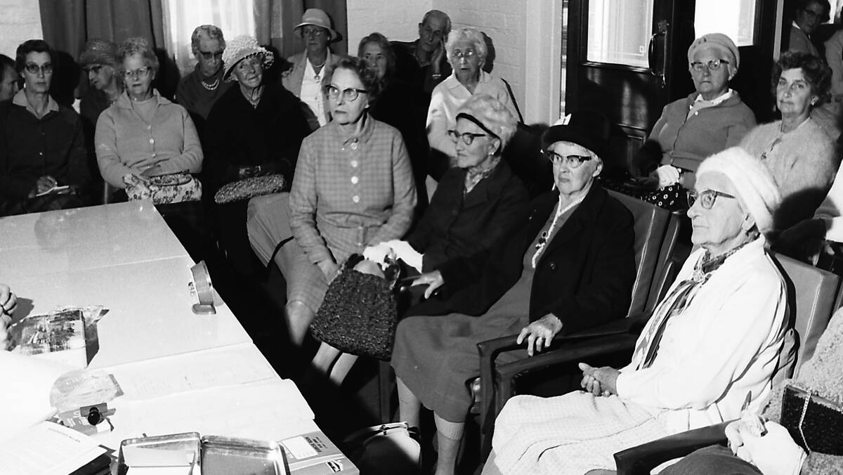 Senior Citizen Centre: Members listen to an address by patron Dr McLaren in the newly refurbished rooms, 1969.