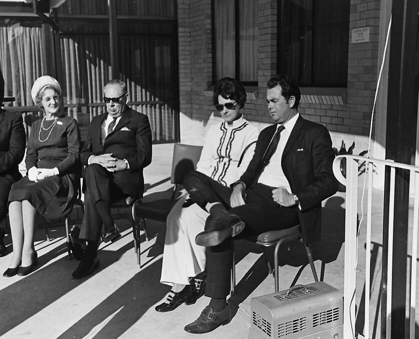 Mr and Mrs Don Pitkin seated to the right at the Clifton Rest Home opening, 1971.