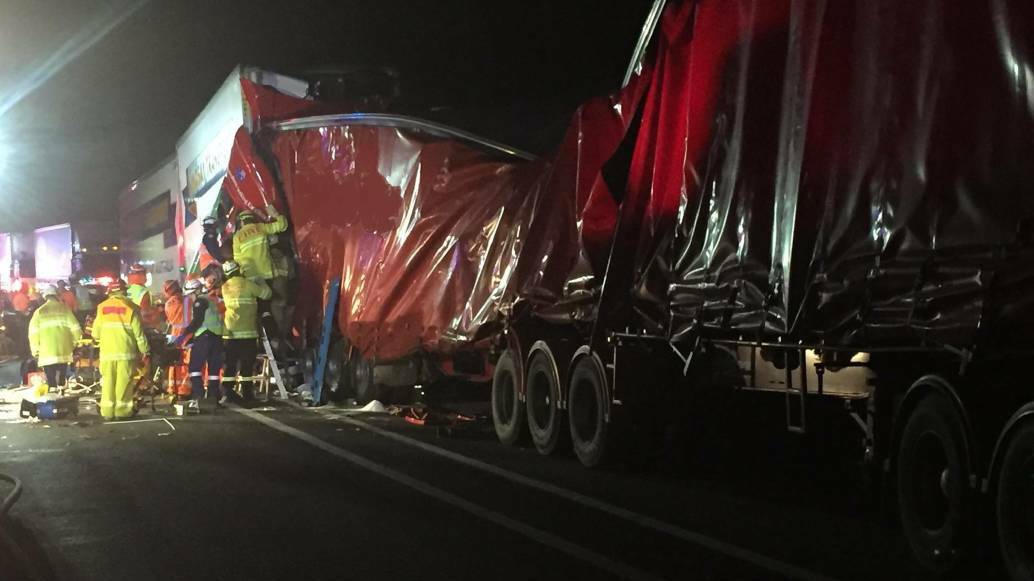 A crane had to be called in for the salvage operation following the horrific four truck smash near Telegraph Point. CLICK THE PHOTO TO READ THE FULL STORY