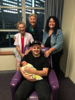 LOVE: At the hospital, Sam with baby Dallas and great, great grandmother Beverly Atkinson, great grandmother Lynne Popplewell, and grandmother Sheree Minturn