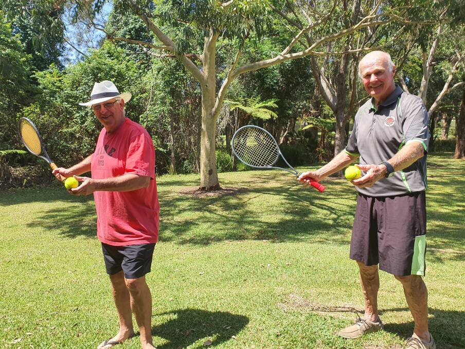 TENNIS: Lee Sanders and Leon Norgate from Lake Cathie Tennis Club want people to come and play a game. PHOTO: Laura Telford.
