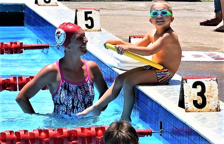 
SWIM: Cassie Pensini with her son Rali Pensini ready for a dip in the pool.