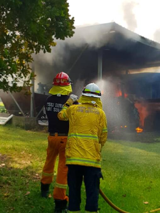 Firefighters at the Lorne Valley Macadamia Farm on Saturday, November 3. Photo: Angie Bell.