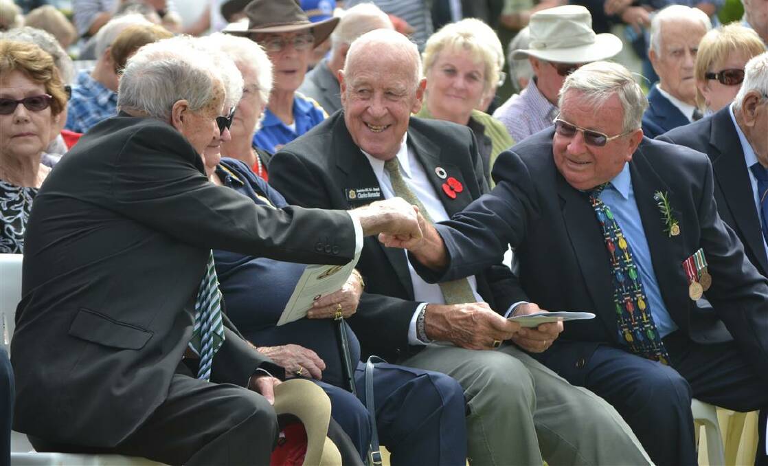 Mateship: Veterans from the Anzac Day service in Laurieton on April 25, 2017. In 2018 Laurieton will host prestigious guests from Scotland for Anzac Day commemorations. The eldest veteran to make the trip is 96-years-old. 