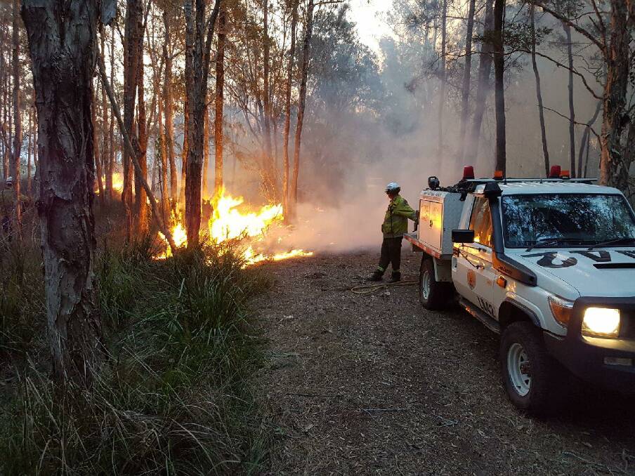The fire is burning south of Dunbogan at Diamond Head. Photo: NSW Rural Fire Service. 
