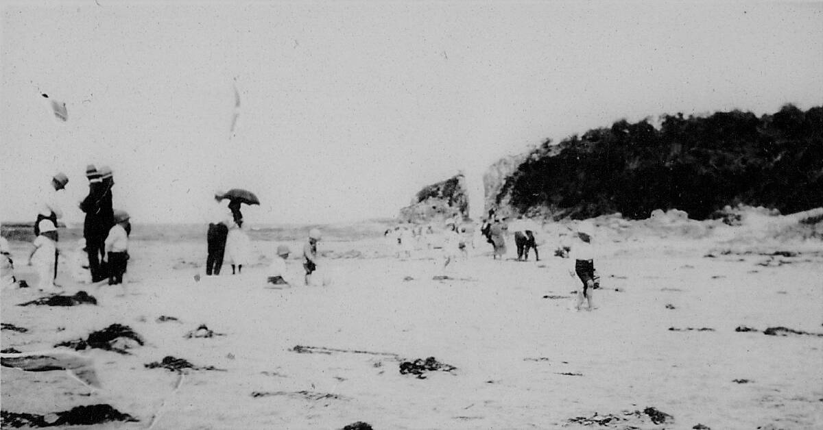 A day at the beach: Diamond Head photo taken in 1920s or '30s. (Hatchwell- Cowan Album).
