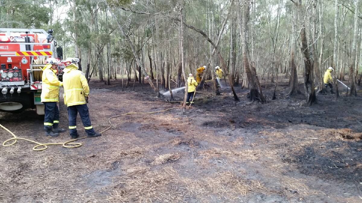 Fire crews helped to extinguish the fire on Sunday, June 23 at Henry Kendall Reserve Laurieton. Photo: Bonny Hills RFB. 