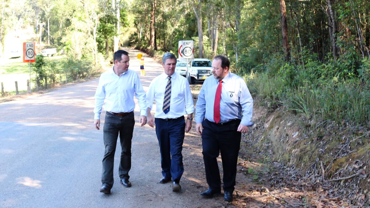 Federal Member for Lyne Dr David Gillespie, Assistant Minister to the Deputy Prime Minister Andrew Broad and Port Macquarie-Hastings Council director Jeffery Sharp. Photo: supplied. 