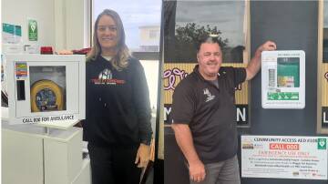 Fitness Powered Personal Training's Brooke Mason and Wiggly Tail Butcher owner Kerry Buttsworth both installed defibrillators recently. Photos: supplied. 