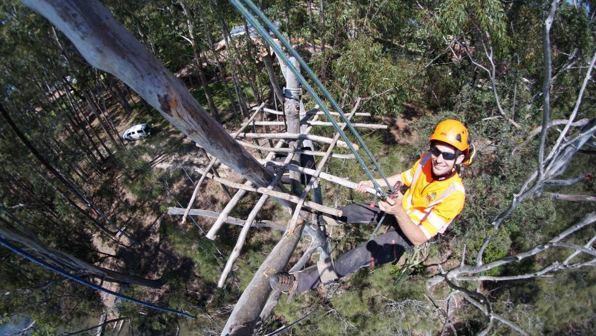 MNC Trees arborist: Reece Gore with the new platform. Photo: supplied. 